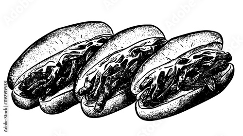 Collection of Philly Cheesesteak vector icons, Philly Cheesesteak vector art pattern