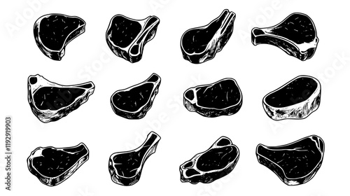 Collection of Pork chops vector icons, Pork chops vector art pattern