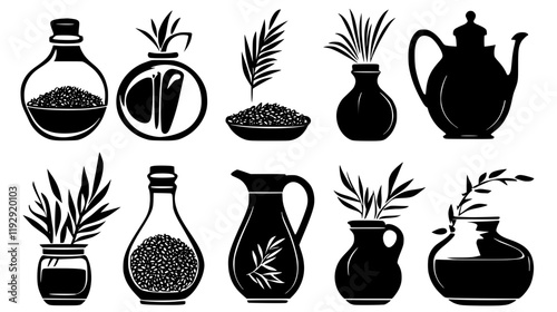 Collection of Rice bran oil icons, Rice bran oil illustration art, seamless pattern