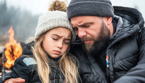 A father's comforting embrace A poignant image depicting a dad soothing his heartbroken daughter, showcasing unconditional love and unwavering support during her first heartbreak This powerful