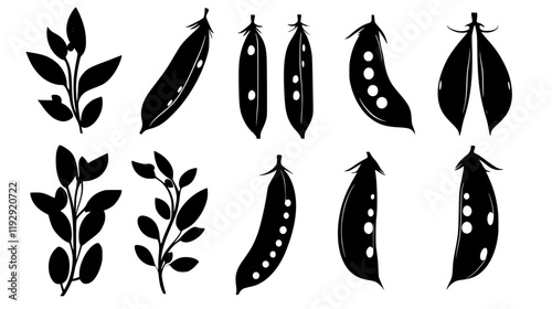 Collection of Snow peas icons, Snow peas illustration art, seamless pattern