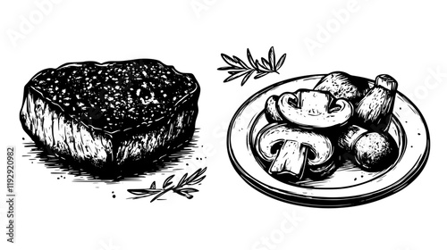 Collection of Steak with Mushroom Sauce digital art, Steak with Mushroom Sauce vector graphic, repetitive pattern