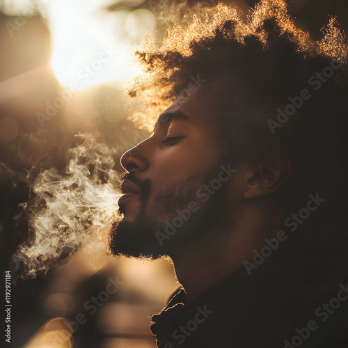 Man smoking a marijuana weed spliff in the morning sunshine 