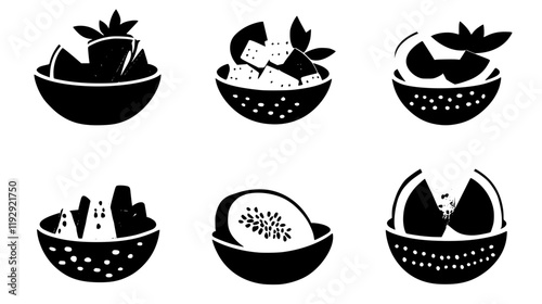 Collection of Watermelon and Feta Salad vector icons, Watermelon and Feta Salad vector art pattern