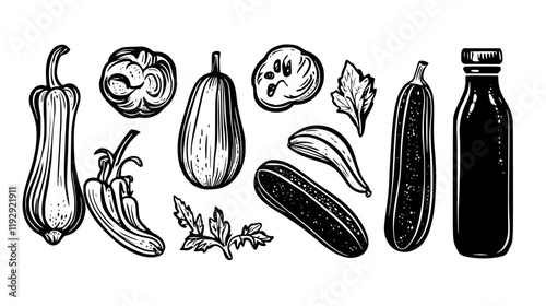 Collection of Zucchini Noodles with Pesto icons, Zucchini Noodles with Pesto illustration art, seamless pattern
