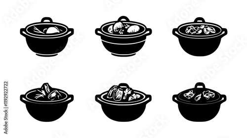 Collection of Beef Bourguignon icons, Beef Bourguignon illustration art, seamless pattern