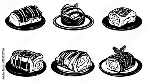 Collection of Beef Wellington vector icons, Beef Wellington vector art pattern