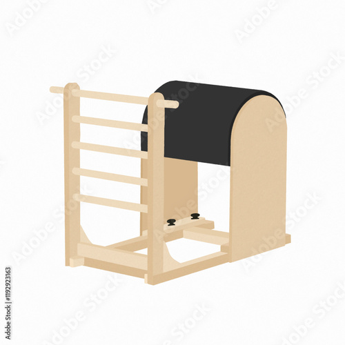 Pilates Ladder Barrel Equipment Illustration: A sleek and detailed illustration of a Pilates ladder barrel, showcasing its curved barrel and sturdy wooden ladder rungs. Perfect for fitness.