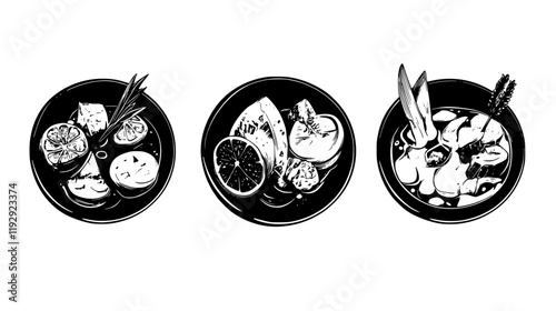 Collection of Ceviche icons, Ceviche illustration art, seamless pattern