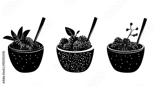 Collection of Chia seed pudding with berries digital art, Chia seed pudding with berries vector graphic, repetitive pattern