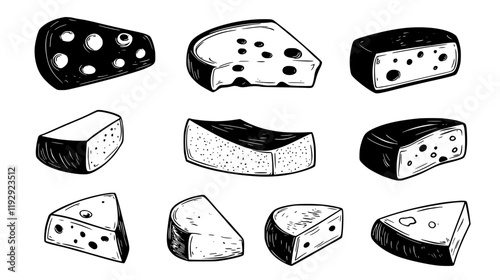 Collection of Cheeses icons, Cheeses illustration art, seamless pattern