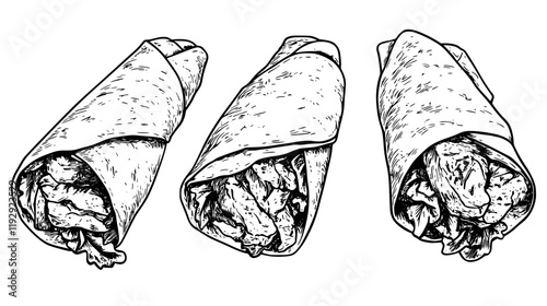 Collection of Chicken Caesar wrap digital art, Chicken Caesar wrap vector graphic, repetitive pattern