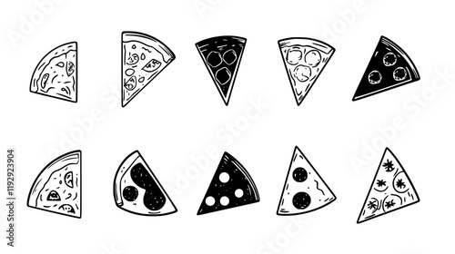 Collection of Cold pizza icons, Cold pizza illustration art, seamless pattern