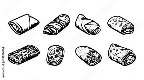 Collection of Egg Rolls vector icons, Egg Rolls vector art pattern
