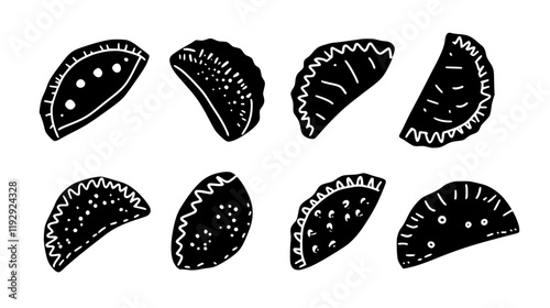Collection of Empanadas icons, Empanadas illustration art, seamless pattern