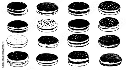Collection of English muffins vector icons, English muffins vector art pattern