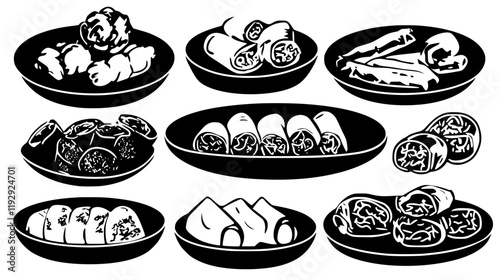 Collection of Fried spring rolls vector icons, Fried spring rolls vector art pattern