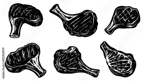 Collection of Grilled Pork Chops icons, Grilled Pork Chops illustration art, seamless pattern