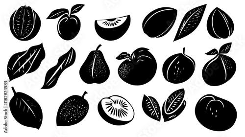 Collection of Grilled peaches vector icons, Grilled peaches vector art pattern