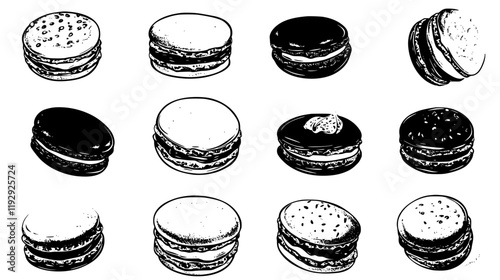 Collection of Macaron icons, Macaron illustration art, seamless pattern