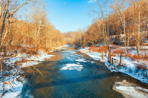 Patapsco River during a winter sunrise. Patapsco Valley State Park. Winter. Ellicott city photo