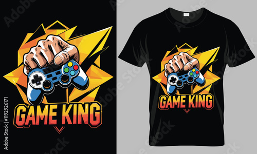 Game King - Video gaming typography vector T-shirt design. 
motivational and inscription quotes.
perfect for print item and bags, posters, cards. 
isolated on black background