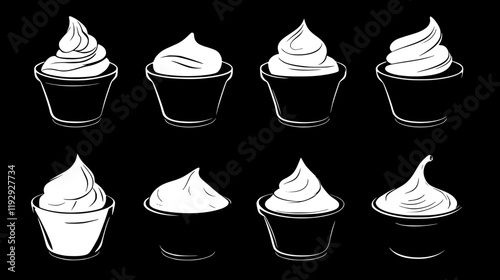 Collection of Sour cream icons, Sour cream illustration art, seamless pattern