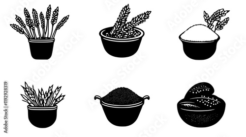 Collection of Teff flour icons, Teff flour illustration art, seamless pattern