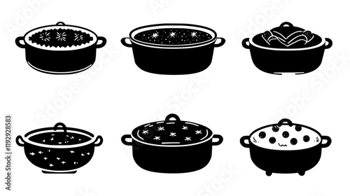 Collection of Turkey Pot Pie icons, Turkey Pot Pie illustration art, seamless pattern