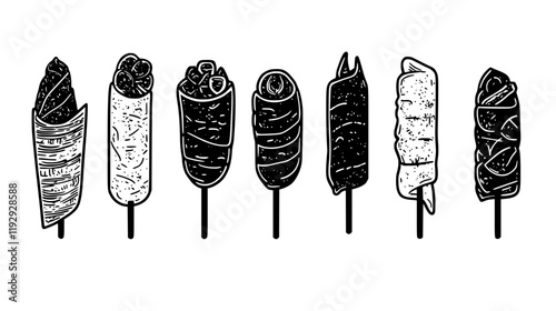 Collection of Turkish Kebab icons, Turkish Kebab illustration art, seamless pattern