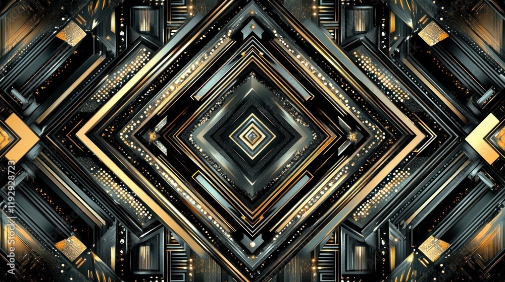 Abstract geometric design featuring intricate patterns and metallic textures. Abstract geometric design featuring intricate patterns and metallic textures.