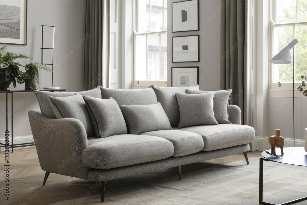 A contemporary living room with a chic and inviting sofa set against a backdrop of modern interior design. MZ A contemporary living room with a chic and inviting sofa set against a backdrop of modern interior design. MZ