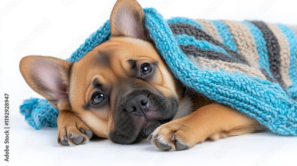 Obraz premium Small Dog Cuddled Under Blanket