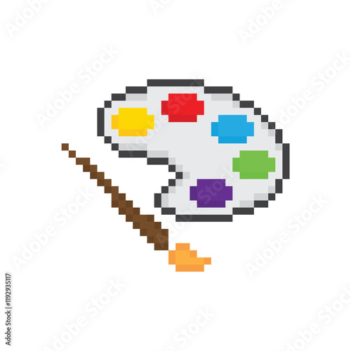 pixel paint Brush  icon. Vector pixel art paint  palette 8 bit for game company logo template 