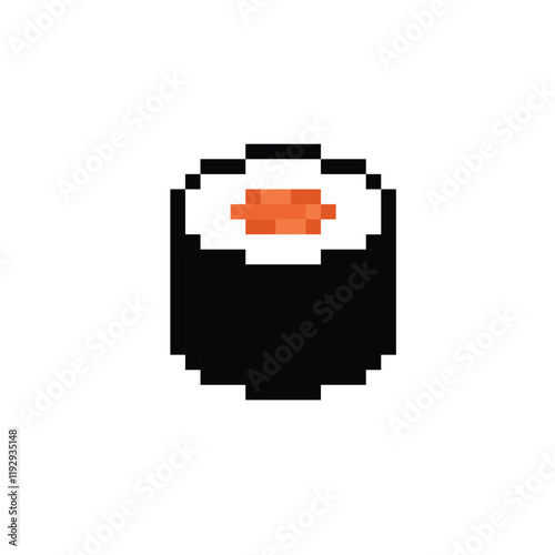 pixel sushi icon. Vector pixel art sushi philadelphia roll 8 bit for game company logo template 