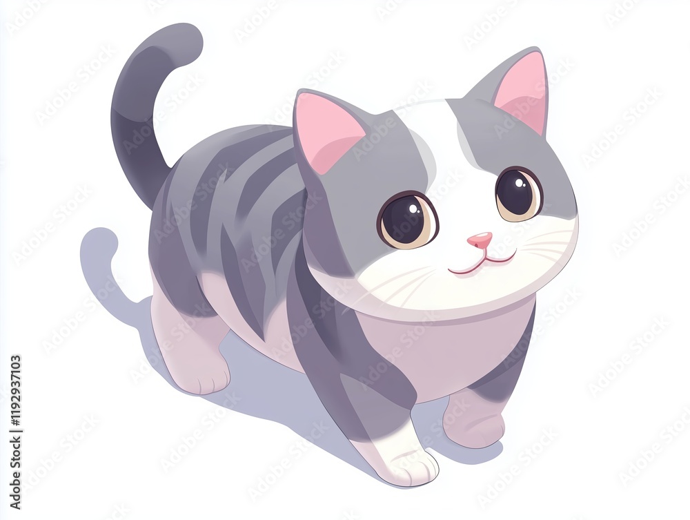 Obraz premium Cute cartoon cat in isometric view in a casual game style isolated on a white background and with a soft render