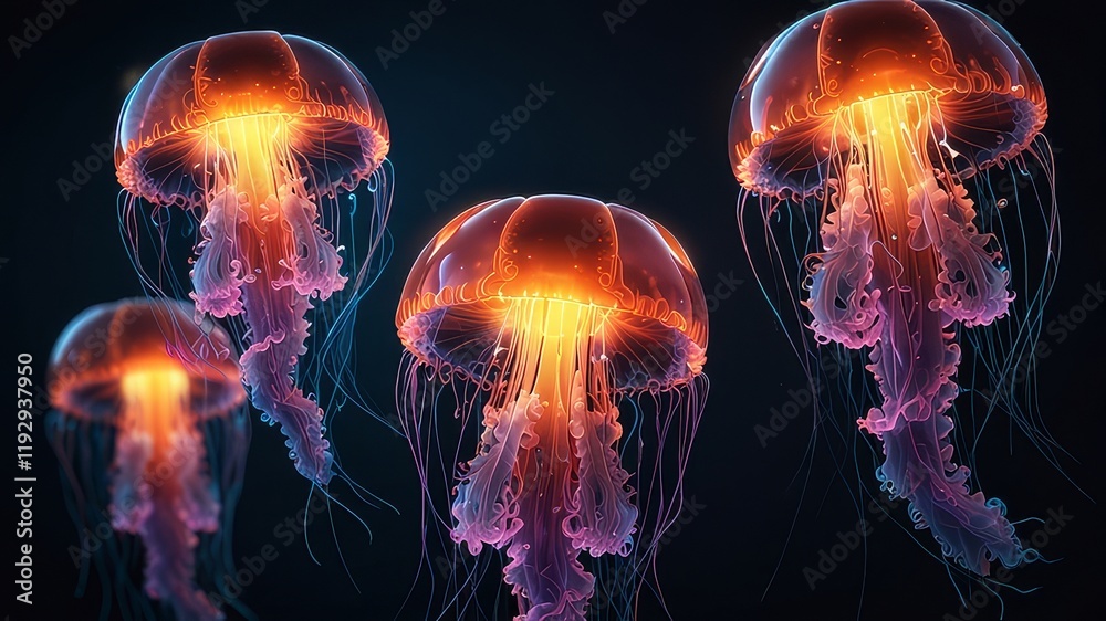 Fototapeta premium Three dimensional render of glowing jellyfish
