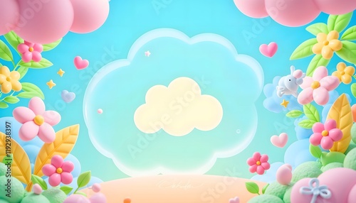 Whimsical Pastel Flowers and Cloud: A Delightful 3D Render