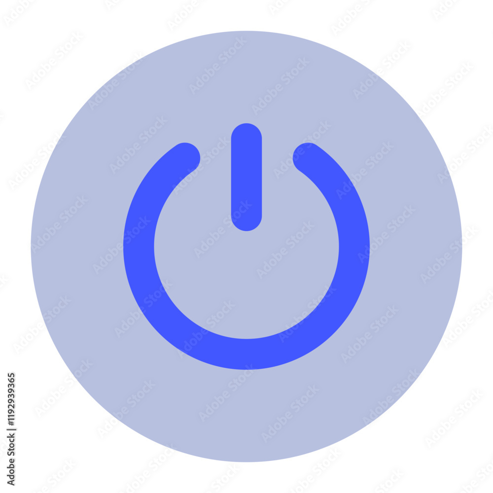 Blue Power Button Icon on Gray Background Blue Power Button Icon on Gray Background