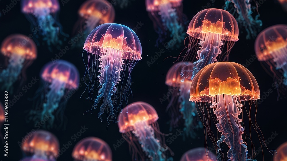 Fototapeta premium Three dimensional render of glowing jellyfish