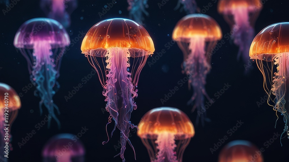 Naklejka premium Three dimensional render of glowing jellyfish