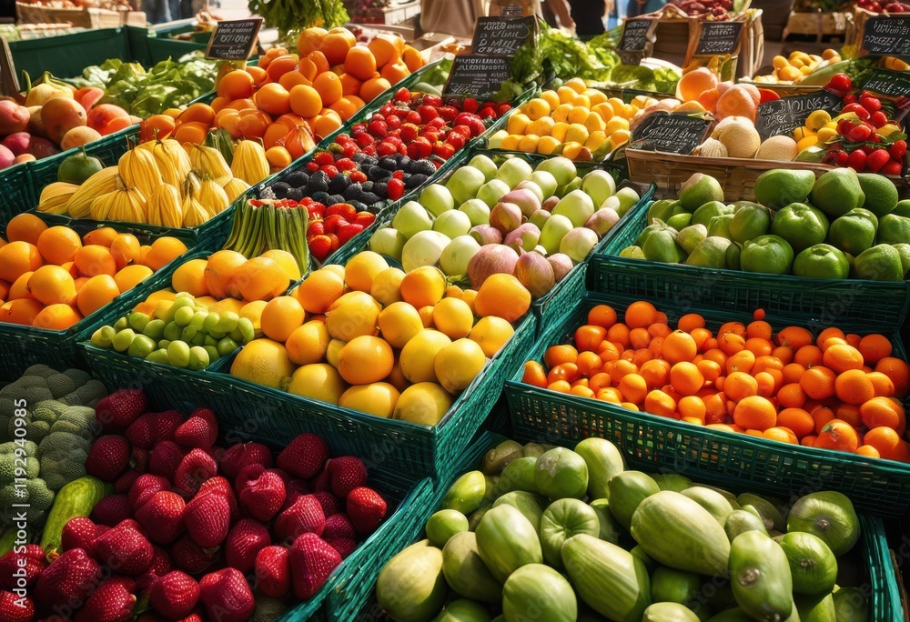 vibrant produce display colorful labels showcasing nutritional benefits fresh fruits vegetables health conscious shoppers, organic, colors, marketing, branding vibrant produce display colorful labels showcasing nutritional benefits fresh fruits vegetables health conscious shoppers, organic, colors, marketing, branding