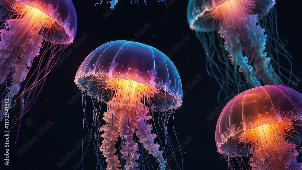 Fototapeta premium Three dimensional render of glowing jellyfish