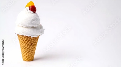 Classic Ice Cream Cone with Cherry on Top. Generative AI photo