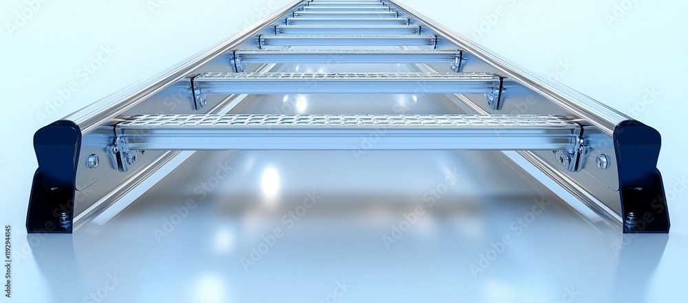 Obraz premium Metal ladder, industrial design, white background, concept of progress