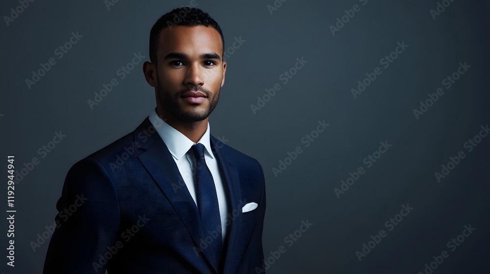 Professional portrait of a man in a suit against a dark background showcasing confidence and style Professional portrait of a man in a suit against a dark background showcasing confidence and style