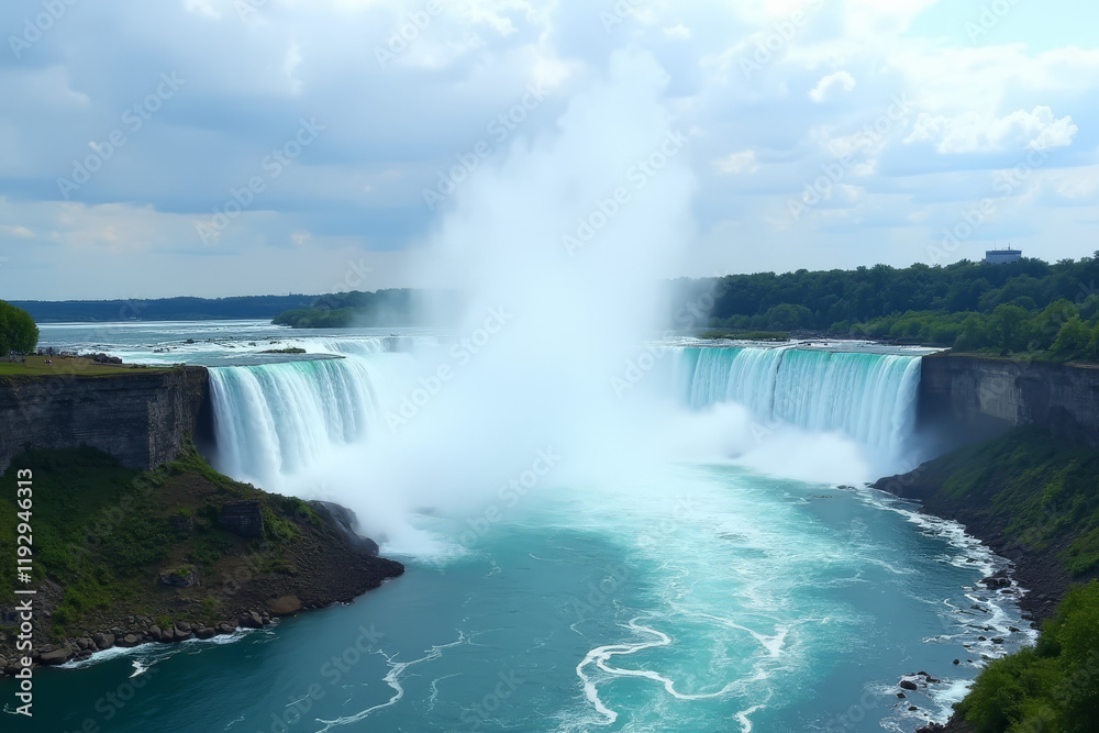 Niagara Falls on the border of Canada and the USA with roaring waters representing natural splendor Niagara Falls on the border of Canada and the USA with roaring waters representing natural splendor