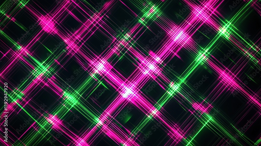 A dense array of intersecting glowing plaid patterns A dense array of intersecting glowing plaid patterns