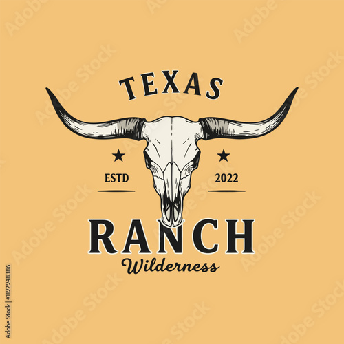 A stylized longhorn skull graphic design for a Texas ranch wilderness brand.