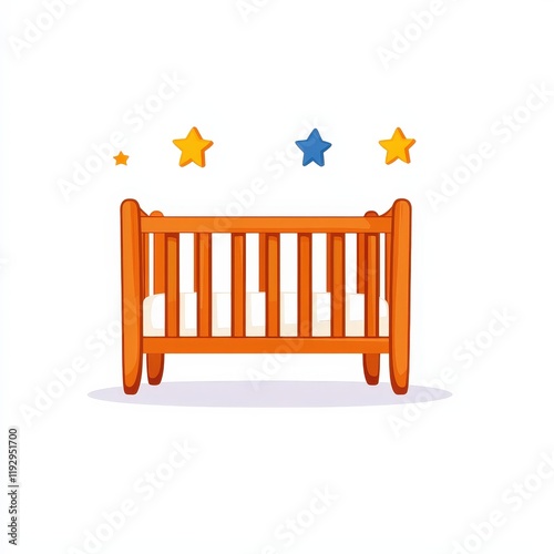 Baby crib with star design and cartoon clipart on white background for nursery decor photo